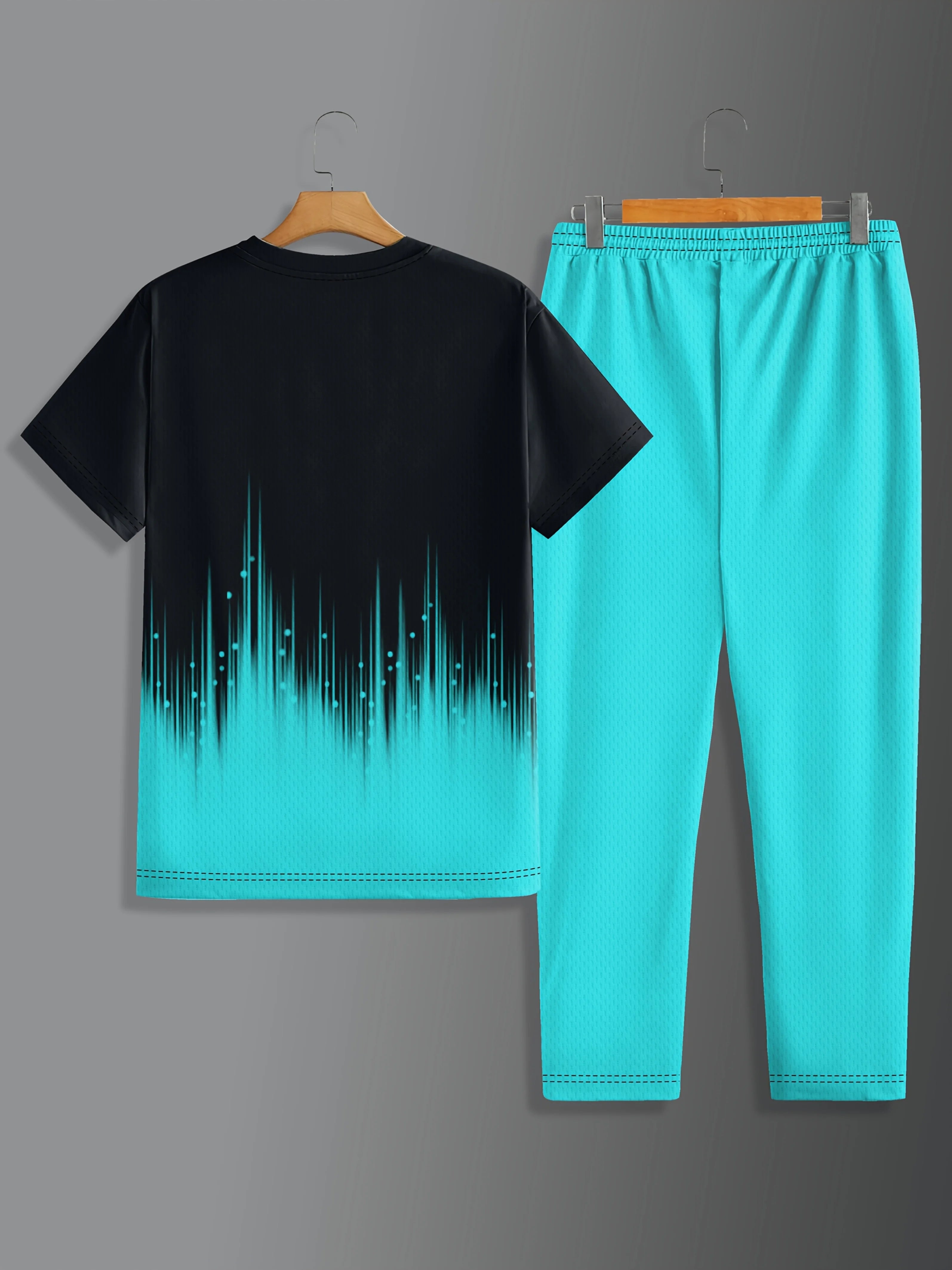 Simple Men's Summer Gradient Printed Outdoor Casual Two-Piece Set with a Comfortable and Breathable Round Neck T-Shirt and Pants for 2025
