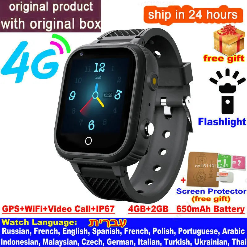 Kids' LT21 4G Smart Watch with GPS, WiFi, Video Call, SOS, IP67 Waterproof Design, Camera, Tracker, Location, and Phone