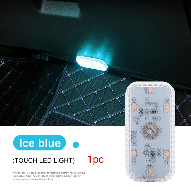 Mini Wireless LED Touch Light for Car Interior Lighting, Auto Roof, Ceiling, Door, Foot, and Trunk Storage Box with USB Charging