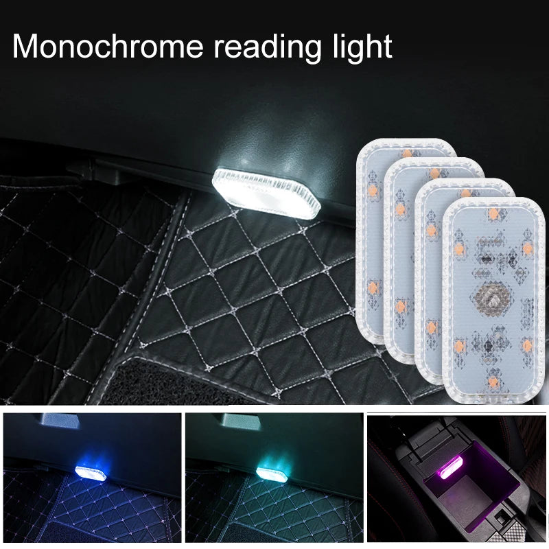 Mini Wireless LED Touch Light for Car Interior Lighting, Auto Roof, Ceiling, Door, Foot, and Trunk Storage Box with USB Charging