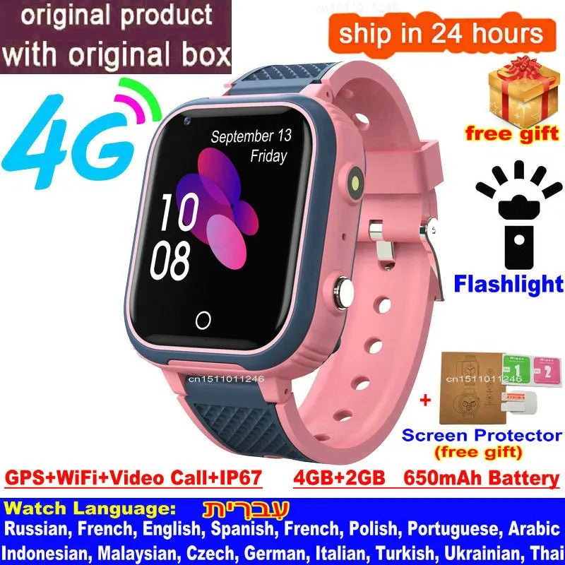 Kids' LT21 4G Smart Watch with GPS, WiFi, Video Call, SOS, IP67 Waterproof Design, Camera, Tracker, Location, and Phone