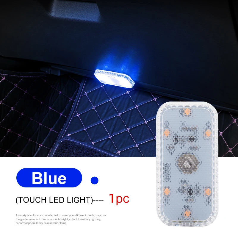 Mini Wireless LED Touch Light for Car Interior Lighting, Auto Roof, Ceiling, Door, Foot, and Trunk Storage Box with USB Charging