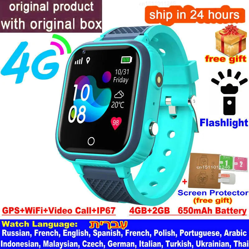 Kids' LT21 4G Smart Watch with GPS, WiFi, Video Call, SOS, IP67 Waterproof Design, Camera, Tracker, Location, and Phone