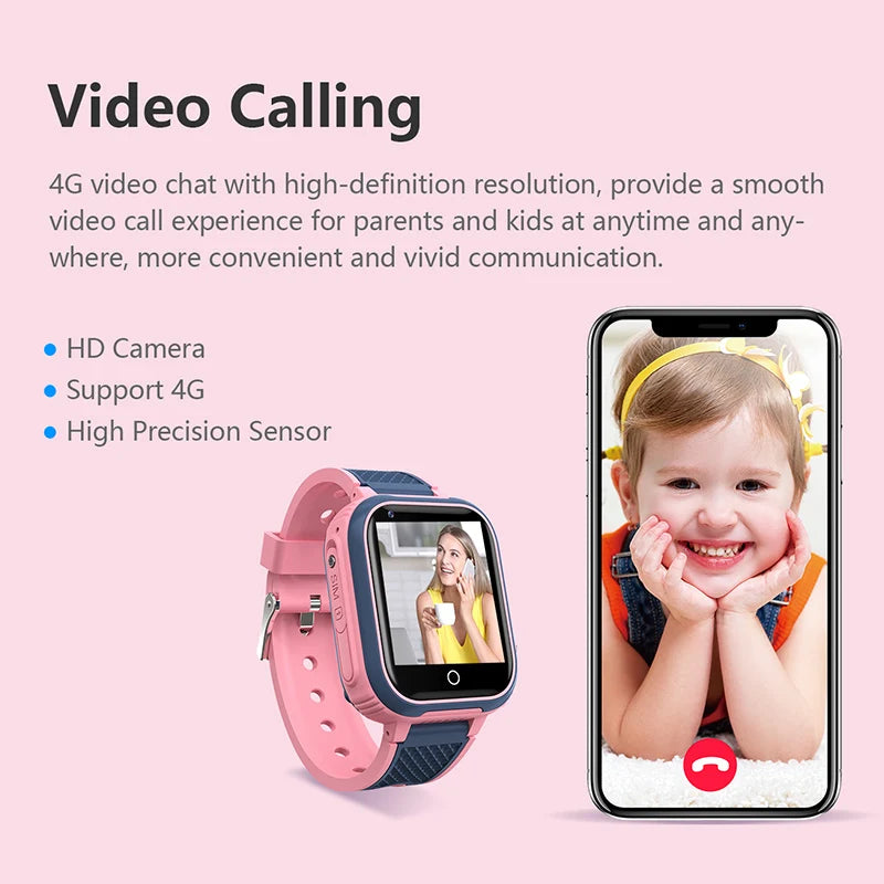 Kids' LT21 4G Smart Watch with GPS, WiFi, Video Call, SOS, IP67 Waterproof Design, Camera, Tracker, Location, and Phone