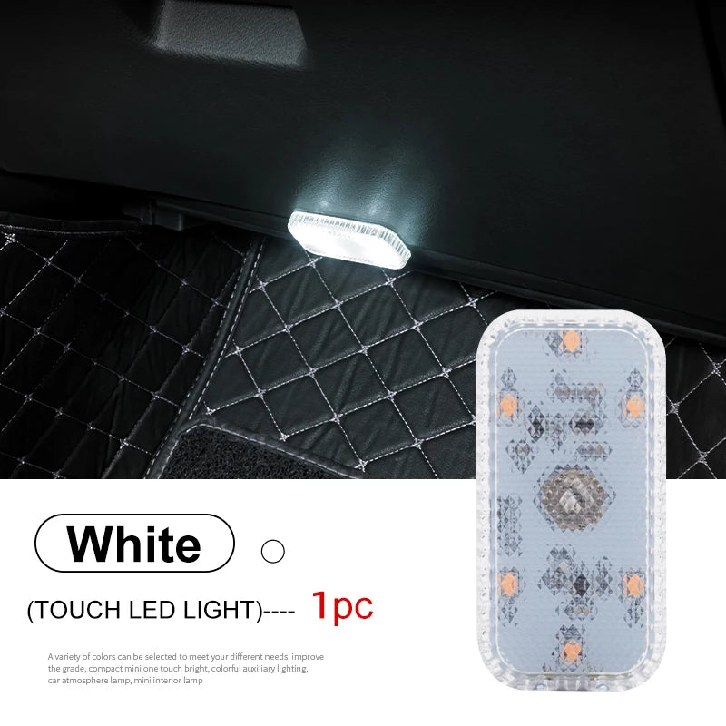 Mini Wireless LED Touch Light for Car Interior Lighting, Auto Roof, Ceiling, Door, Foot, and Trunk Storage Box with USB Charging