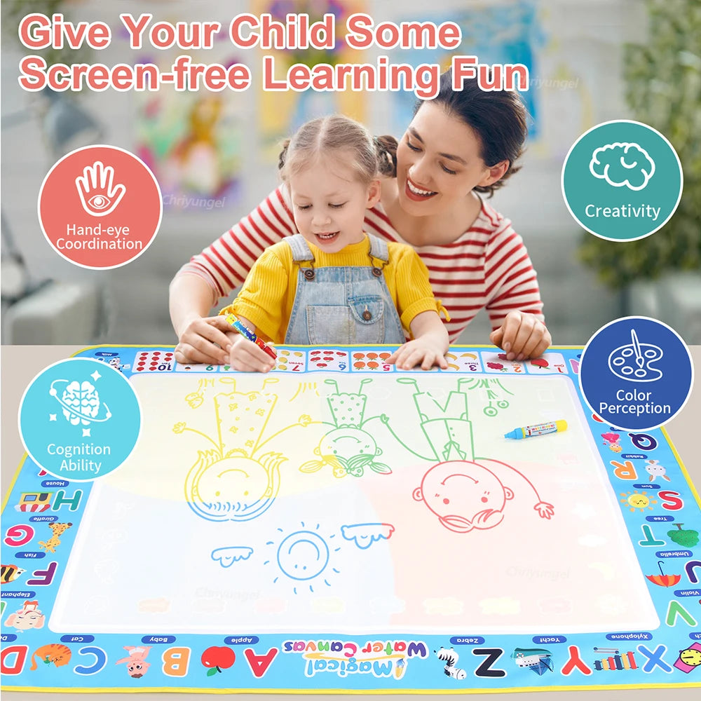 Doodle Montessori Painting 39x31 inches, 100x80 cm Magic Water Drawing Mat with Reusable Magic Pens, Children's Drawing Board Toy