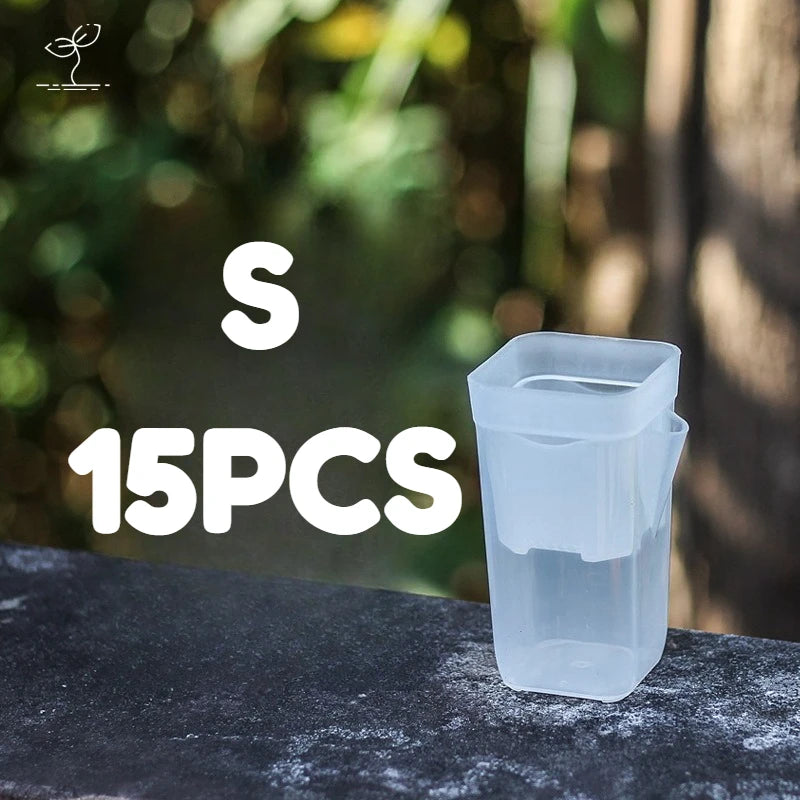 15 Self-Watering Plant Pots with Reservoirs for Mini Seedlings, Flowerpots, and Translucent Plastic Planters