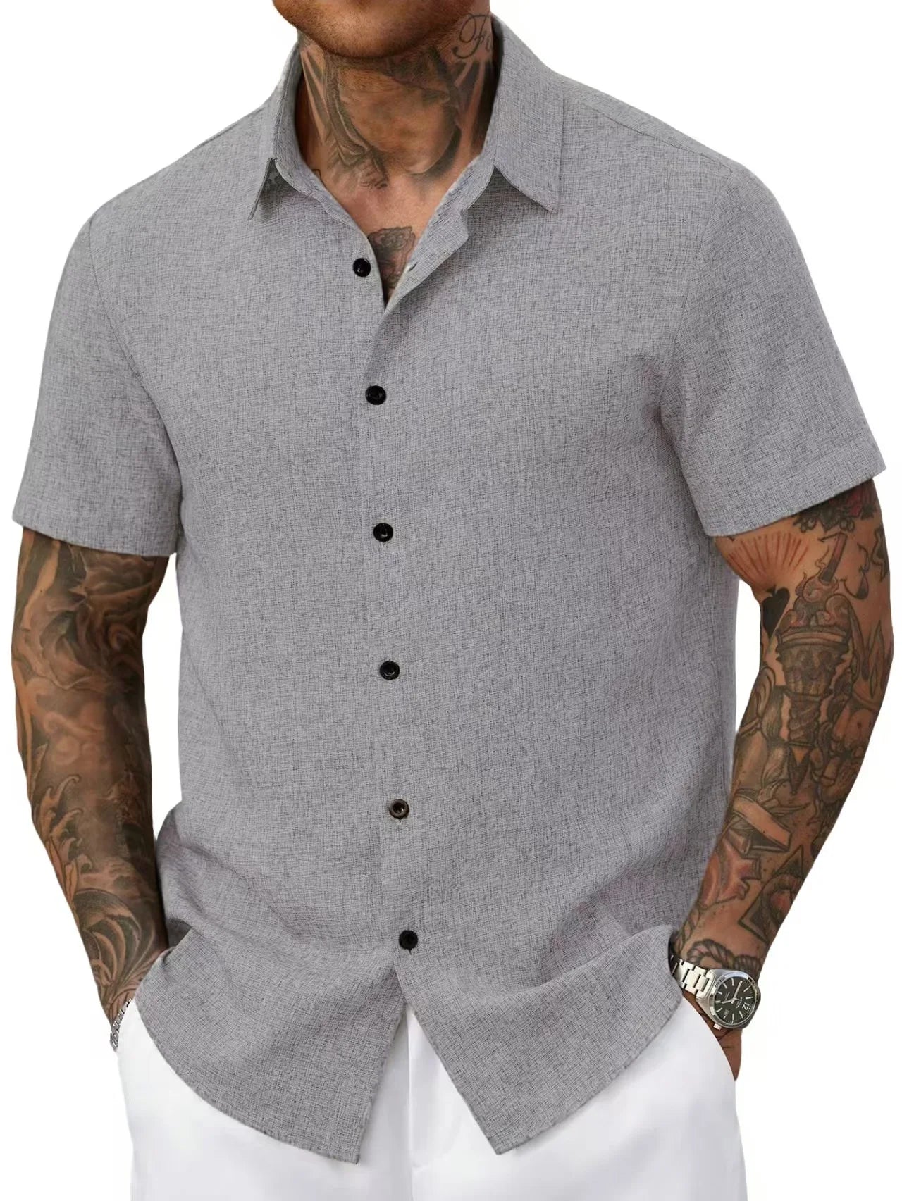Men's New Lapel Short Sleeve Shirt for Summer: Adaptable Business Casual Top