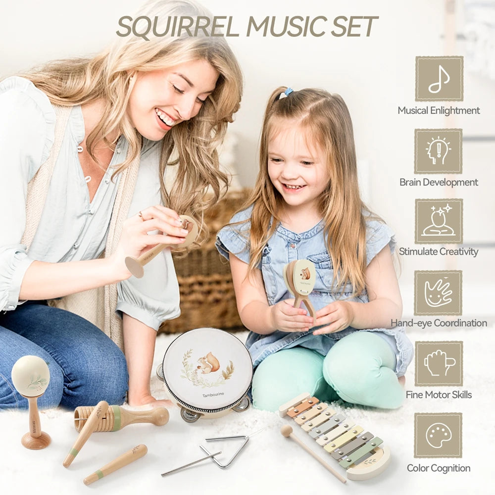 Musical Instruments Montessori Music Drum Xylophone Children's Early Educational Wooden Instruments Baby Toys 0–12 Months