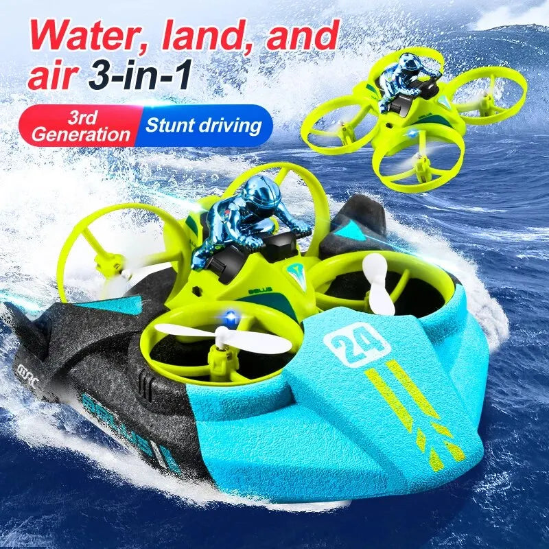 Children's RC Mini Drone Altitude Hold Headless Mode 3-in-1 Sea Land Air Flight 2.4G 6-Axis Quadcopter Boat RC Helicopter