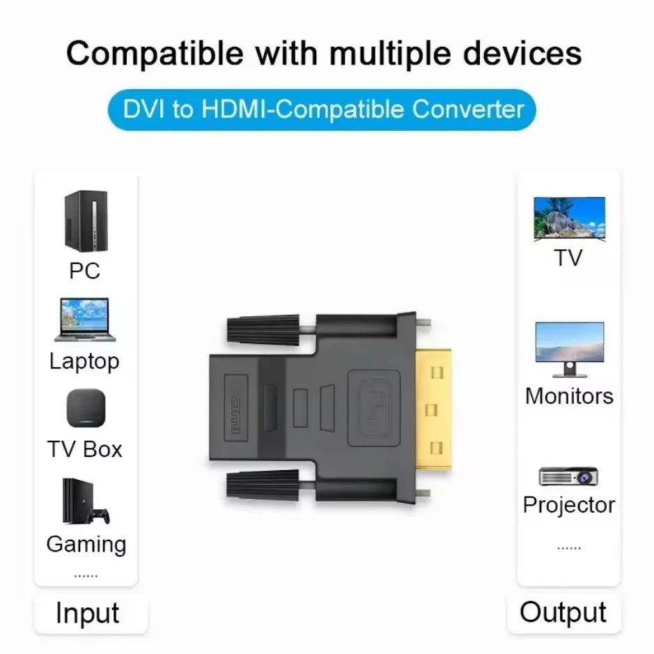 XIKCU 2025 DVI Male to HDMI-compatible Video Converter for PC HD TV Projector DVI to HDMI-Compatible Adapter DVI Plated Plug