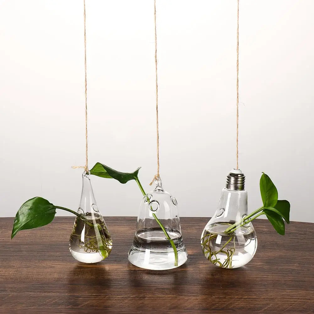 Adorable Glass Vase with Transparent Hanging Glass for Hydroponic Plant Pot Container, Birds, Angels, Peaches, and Water Droplets