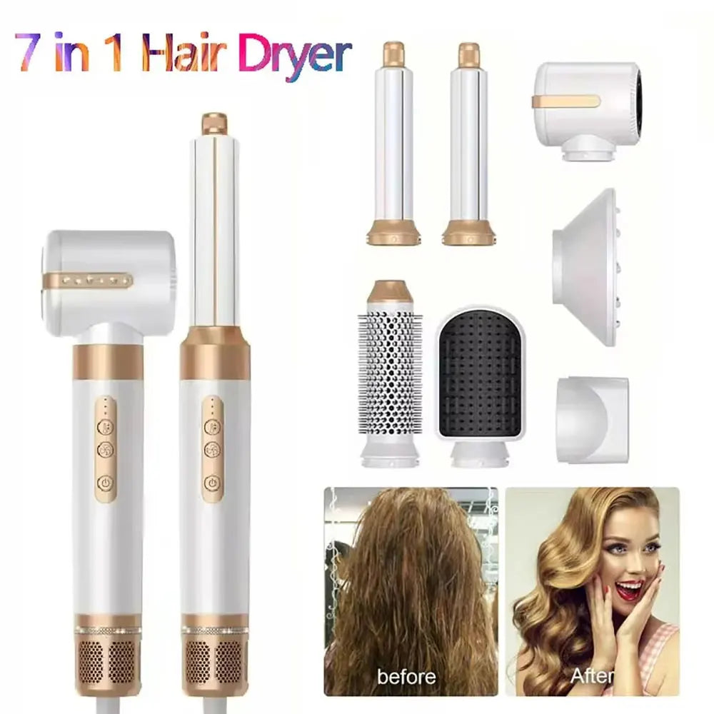 Professional Negative Ion Curling Iron Hair Straightener Brushless Motor High Speed Hair Dryer Hot Comb Set, 7-in-1 Hair Dryer