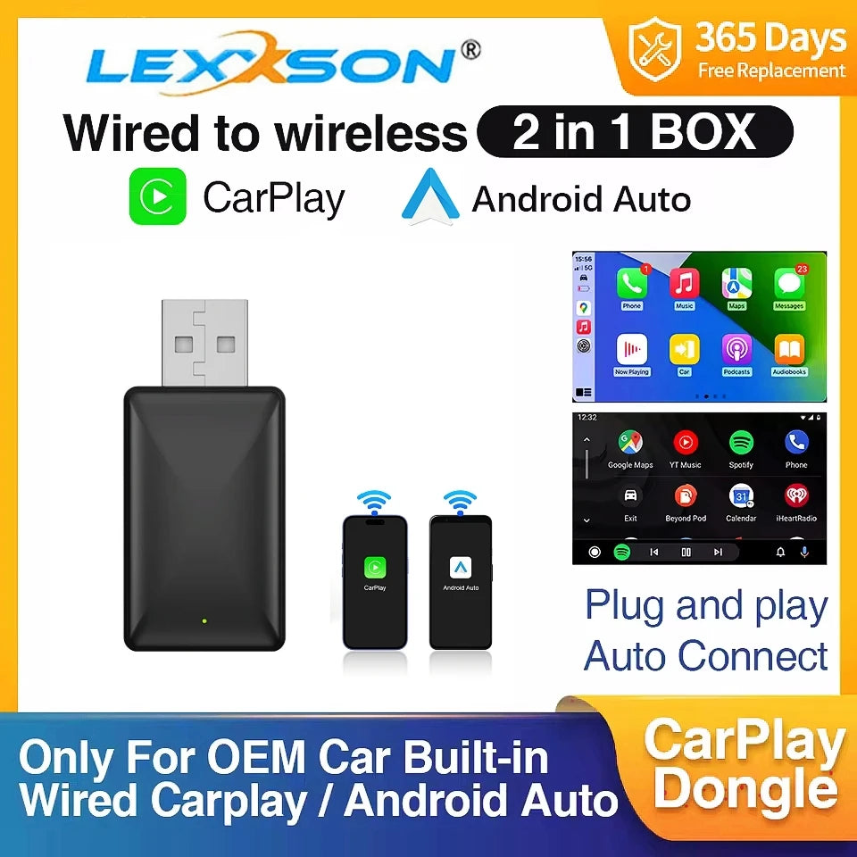 AI Smart Box Car Intelligent Systems for Wired CarPlay Cars with a 2-in-1 Wireless CarPlay Dongle and Wireless Android Auto Adapter