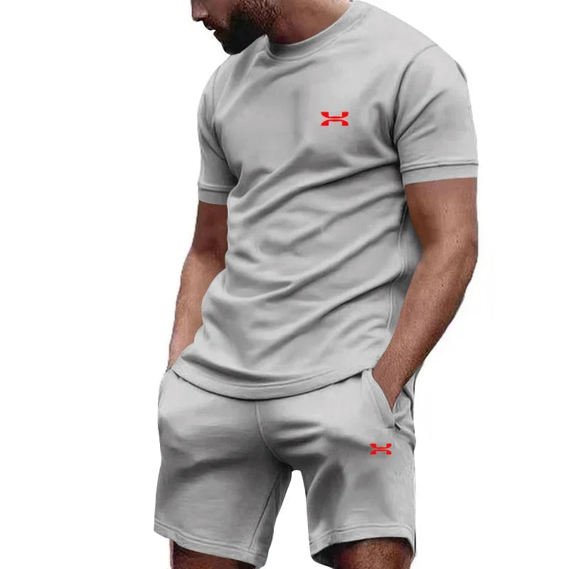 Men's casual shortsleeved shorts for the new summer, two-piece city street fashion T-shirt shorts, suit, and cool run hot sale