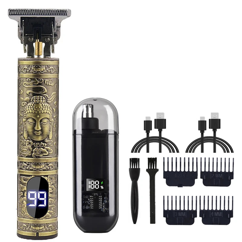 The T9 Vintage Men's Electric Hair Clipper Beard Trimmer/Rechargeable Hair Cutting Machine with Nose Hair Trimmer Kit is a great gift for a boyfriend.