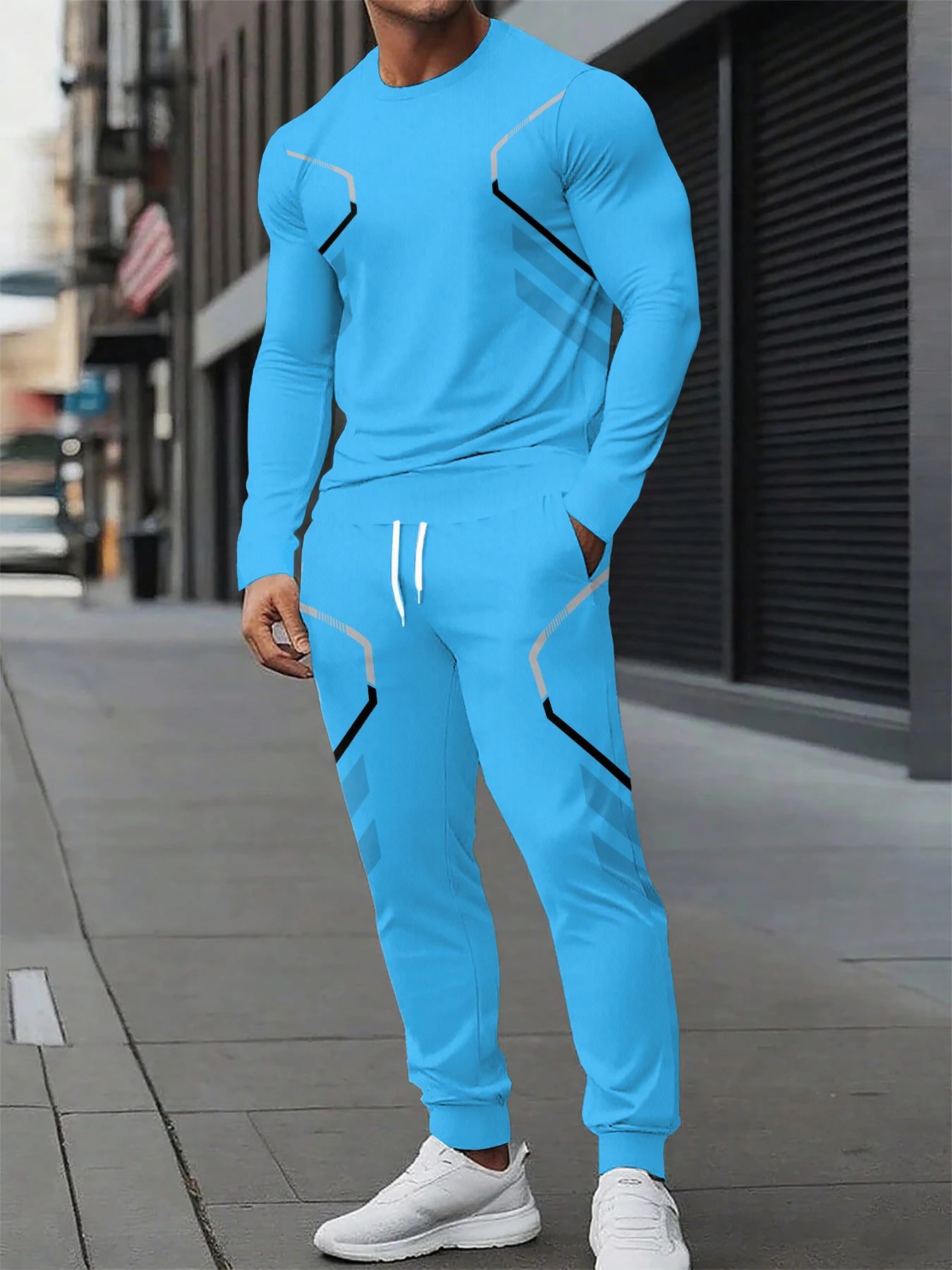 With 3D pattern printing, the new men's round-neck sweatshirt set for Spring and Autumn 2025 combines comfort and street style.
