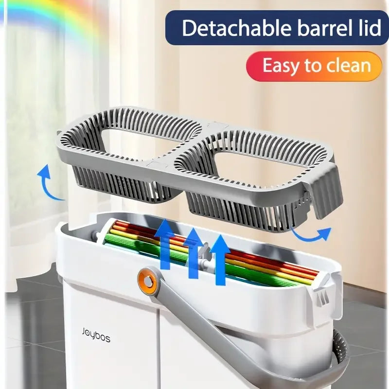 Joybos 360 Spin Mop 33cm Bucket Set Hand-Free Flat Barrel Cleaning and Squeezing with Scraper for Use at Home with Wet and Dry Mop