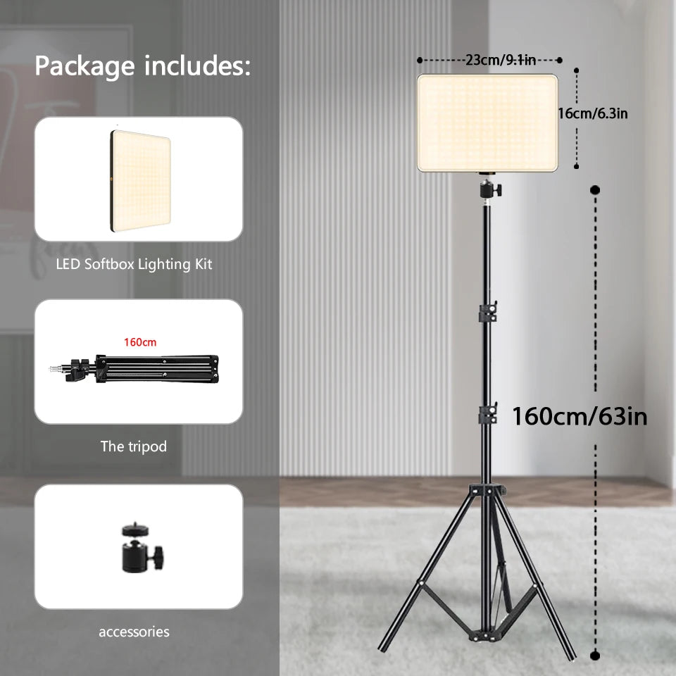 LED video lights for conference photography, lighting for selfies, and a tripod-equipped photo studio lamp for live streaming on TikTok and Zoom