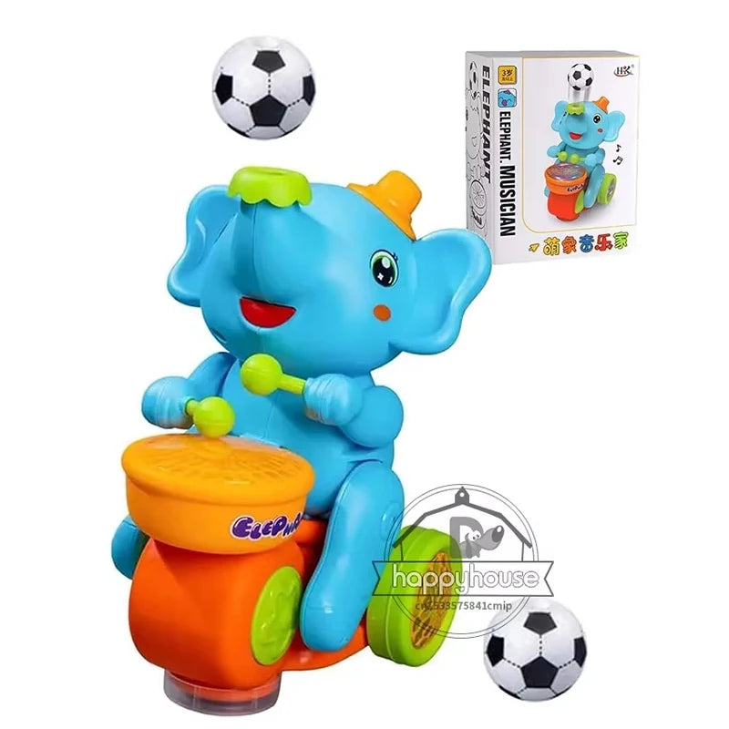 Children's Musical Walking Elephant Drummer Toys with LED Light Music, Sensory Activity Toys, Educational Toys