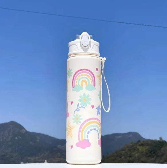 Kids' Summer Water Cup: 750ml Dinosaur Water Bottle with Silicone Straw and Leakproof Plastic Water Bottle