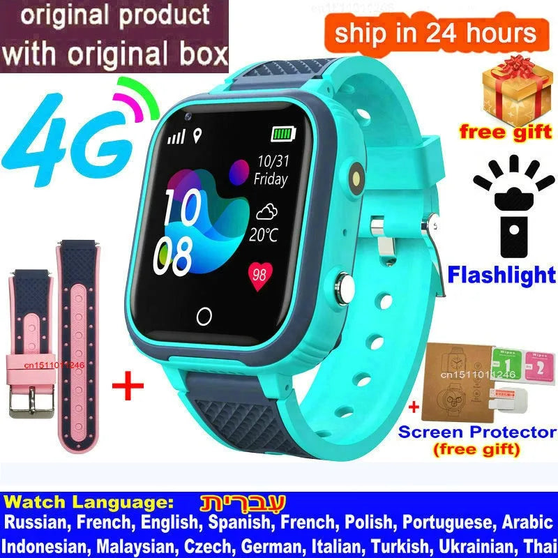 Kids' LT21 4G Smart Watch with GPS, WiFi, Video Call, SOS, IP67 Waterproof Design, Camera, Tracker, Location, and Phone