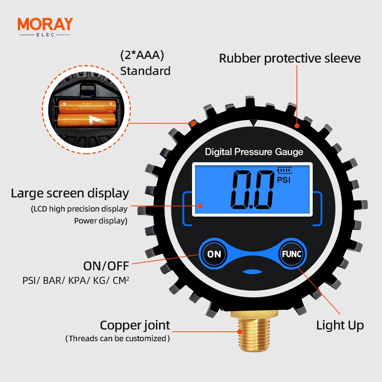 Moray ME266P NPT1/4 Battery Powered High Quality Car Truck Motorcycle Oil Pressure Sensor with Tire Air Digital Pressure Gauge