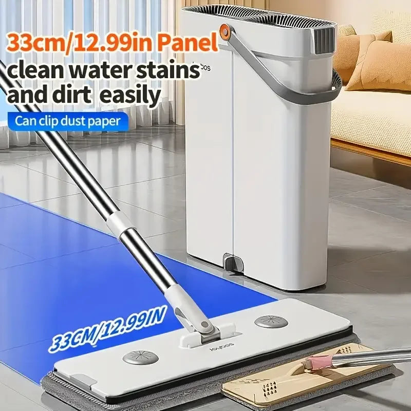 Joybos 360 Spin Mop 33cm Bucket Set Hand-Free Flat Barrel Cleaning and Squeezing with Scraper for Use at Home with Wet and Dry Mop