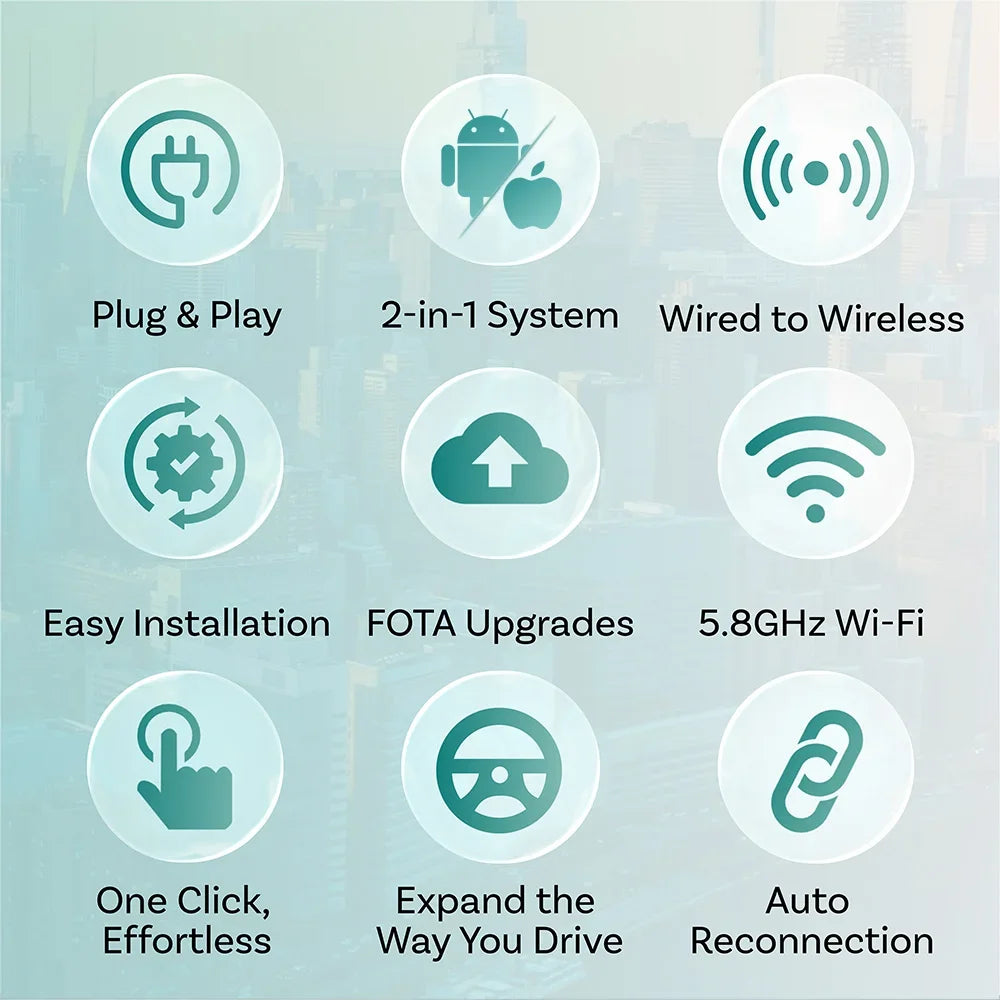 Benz, Audi, and Toyota Ottocast Mini Dot Express 2-in-1 Wireless CarPlay Android Auto Adapter Plug Play Fast Connect USB Dongle