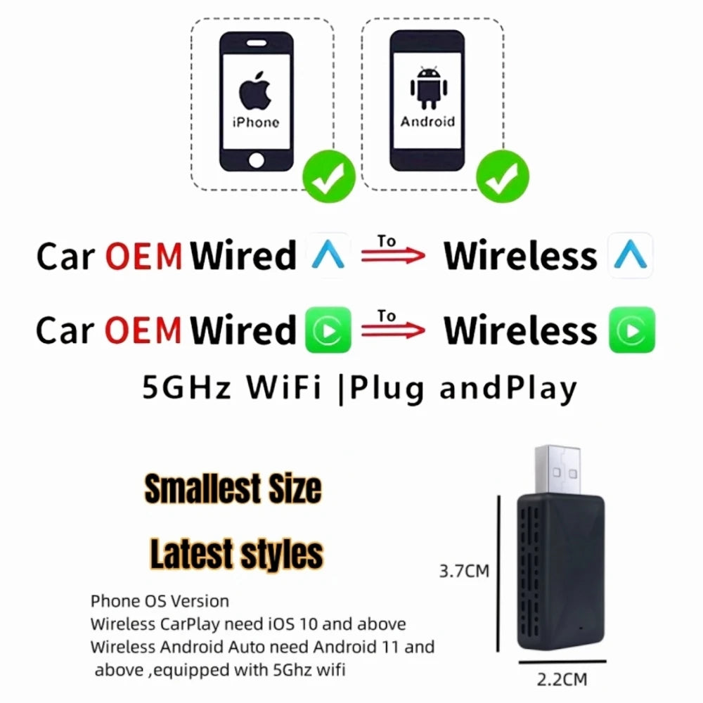 AI Smart Box Car Intelligent Systems for Wired CarPlay Cars with a 2-in-1 Wireless CarPlay Dongle and Wireless Android Auto Adapter