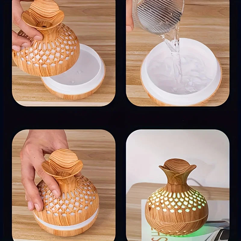 Aromatherapy essential oil diffuser, 300ml wooden vase, light, colourful, cool mist air humidifier, USB mini humidifier
