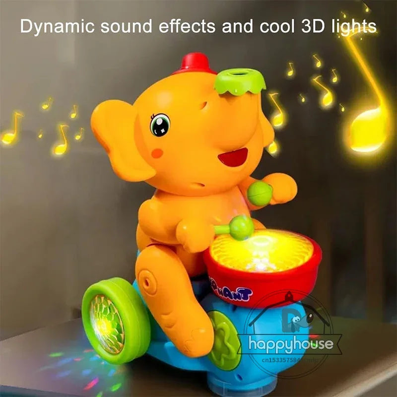 Children's Musical Walking Elephant Drummer Toys with LED Light Music, Sensory Activity Toys, Educational Toys