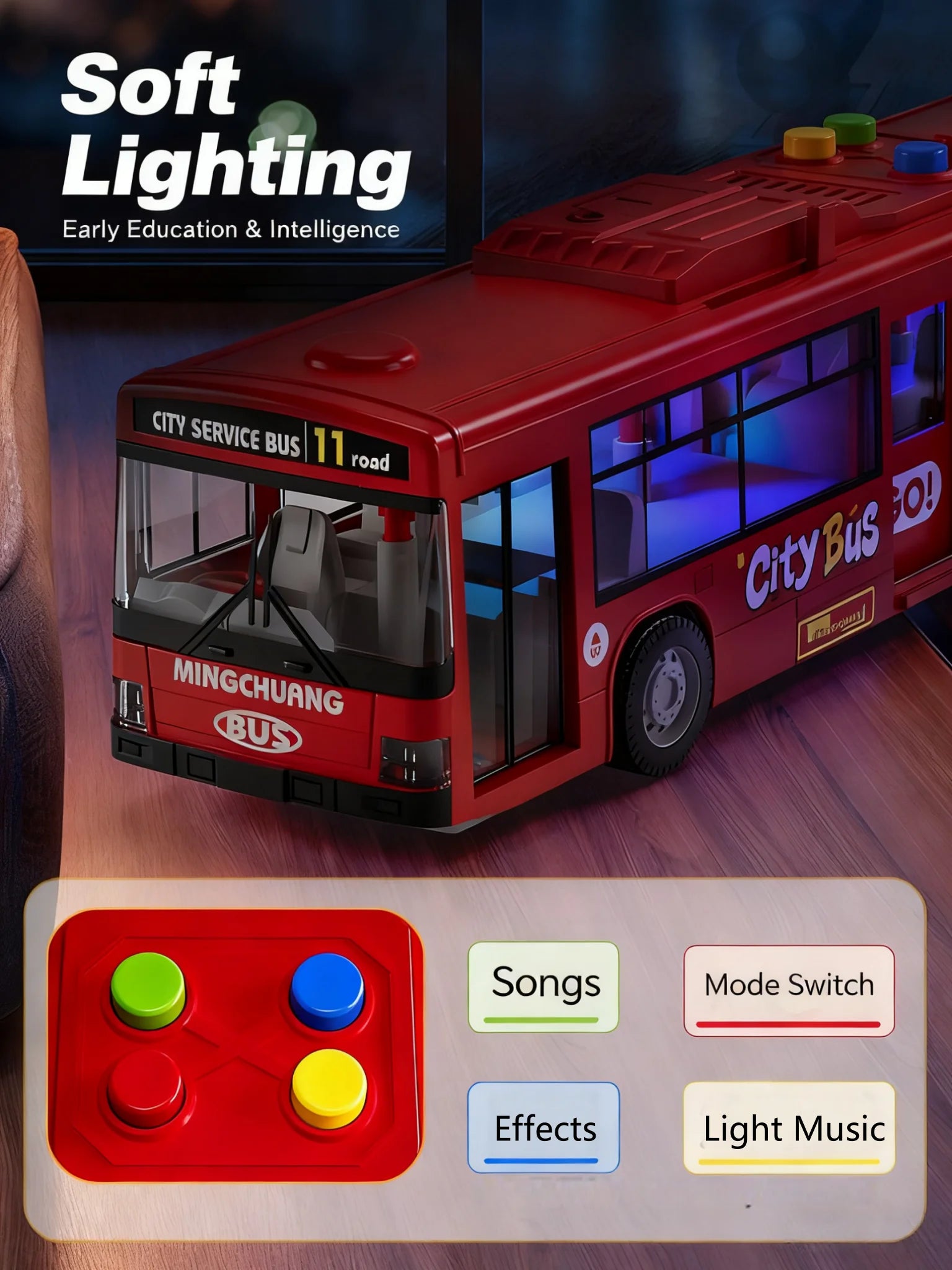 Large Size Light Music Inertia Bus Model Pull Back Cars Simulation Excellent Presents of Educational Toys That Avoid Drops