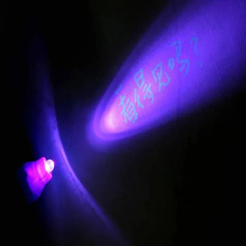 One-fourth of an invisible ink pen with a UV light, a magic marker for secret messages, treasure box prizes, party favours for kids, and toys as gifts