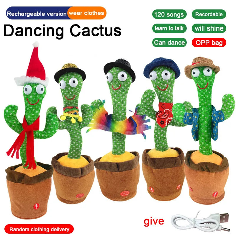 Glowing Stuffed Toy for Baby Boys and Girls with Clothes, Dancing Talking Cactus Toys, Singing, Mimicking, Recording, and Repeating What You Say