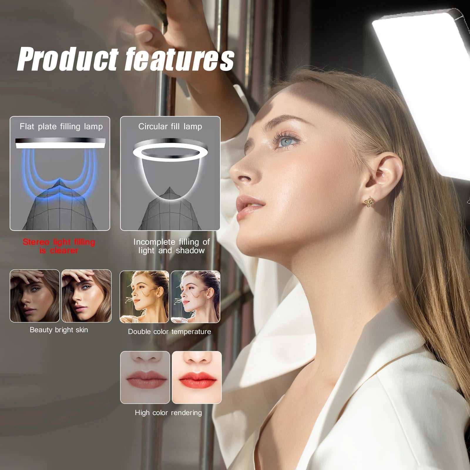 LED video lights for conference photography, lighting for selfies, and a tripod-equipped photo studio lamp for live streaming on TikTok and Zoom