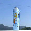 Kids' Summer Water Cup: 750ml Dinosaur Water Bottle with Silicone Straw and Leakproof Plastic Water Bottle