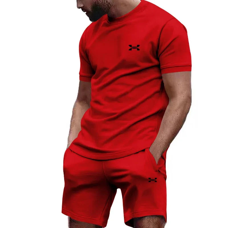 Men's casual shortsleeved shorts for the new summer, two-piece city street fashion T-shirt shorts, suit, and cool run hot sale