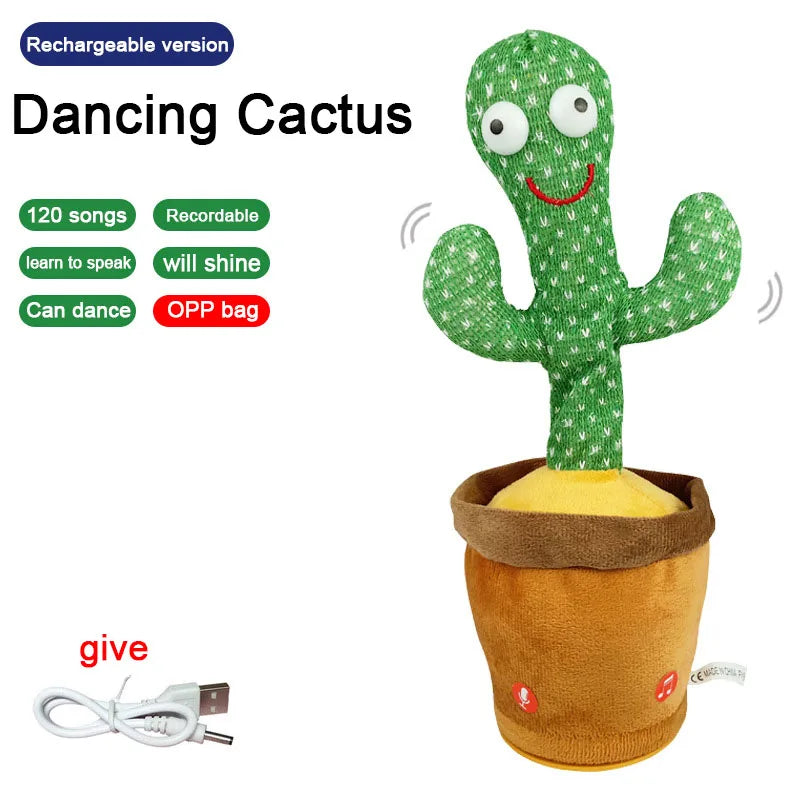 Glowing Stuffed Toy for Baby Boys and Girls with Clothes, Dancing Talking Cactus Toys, Singing, Mimicking, Recording, and Repeating What You Say