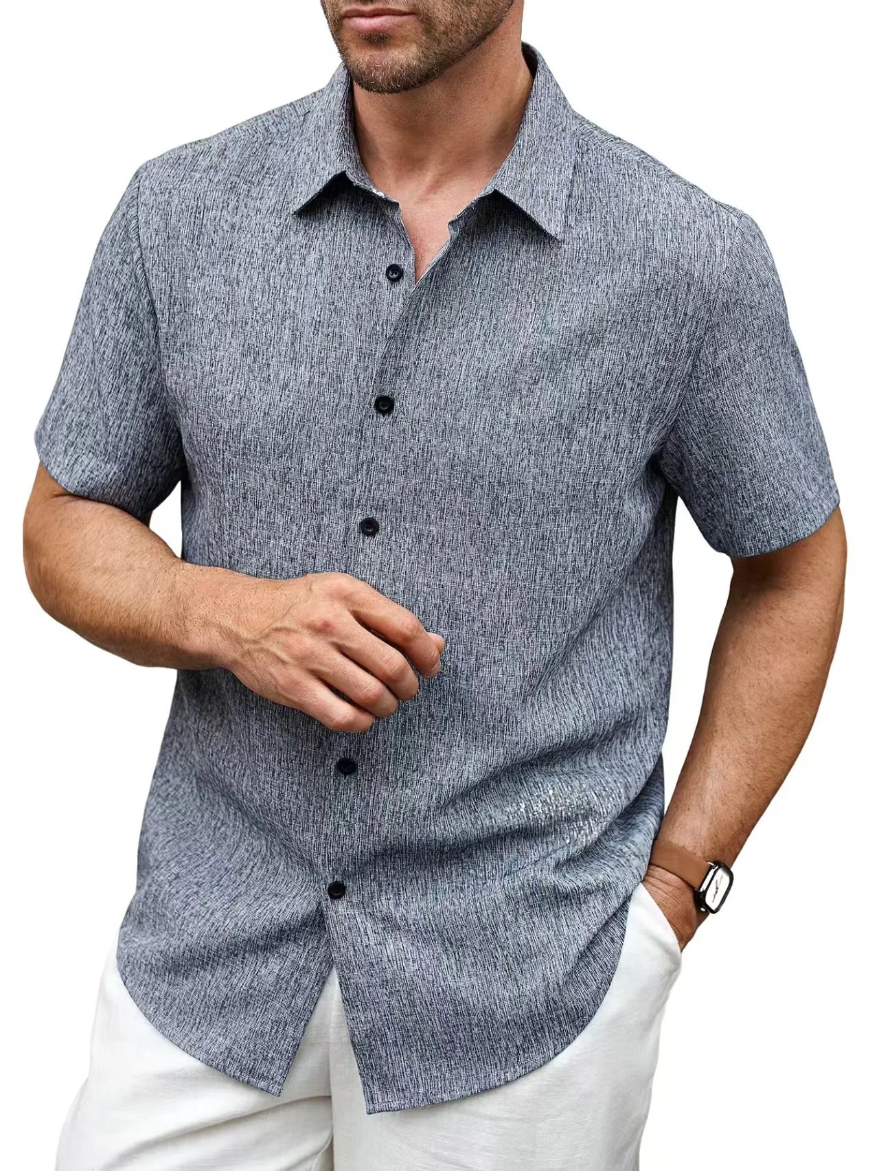 Men's New Lapel Short Sleeve Shirt for Summer: Adaptable Business Casual Top