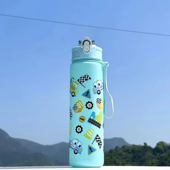 Kids' Summer Water Cup: 750ml Dinosaur Water Bottle with Silicone Straw and Leakproof Plastic Water Bottle