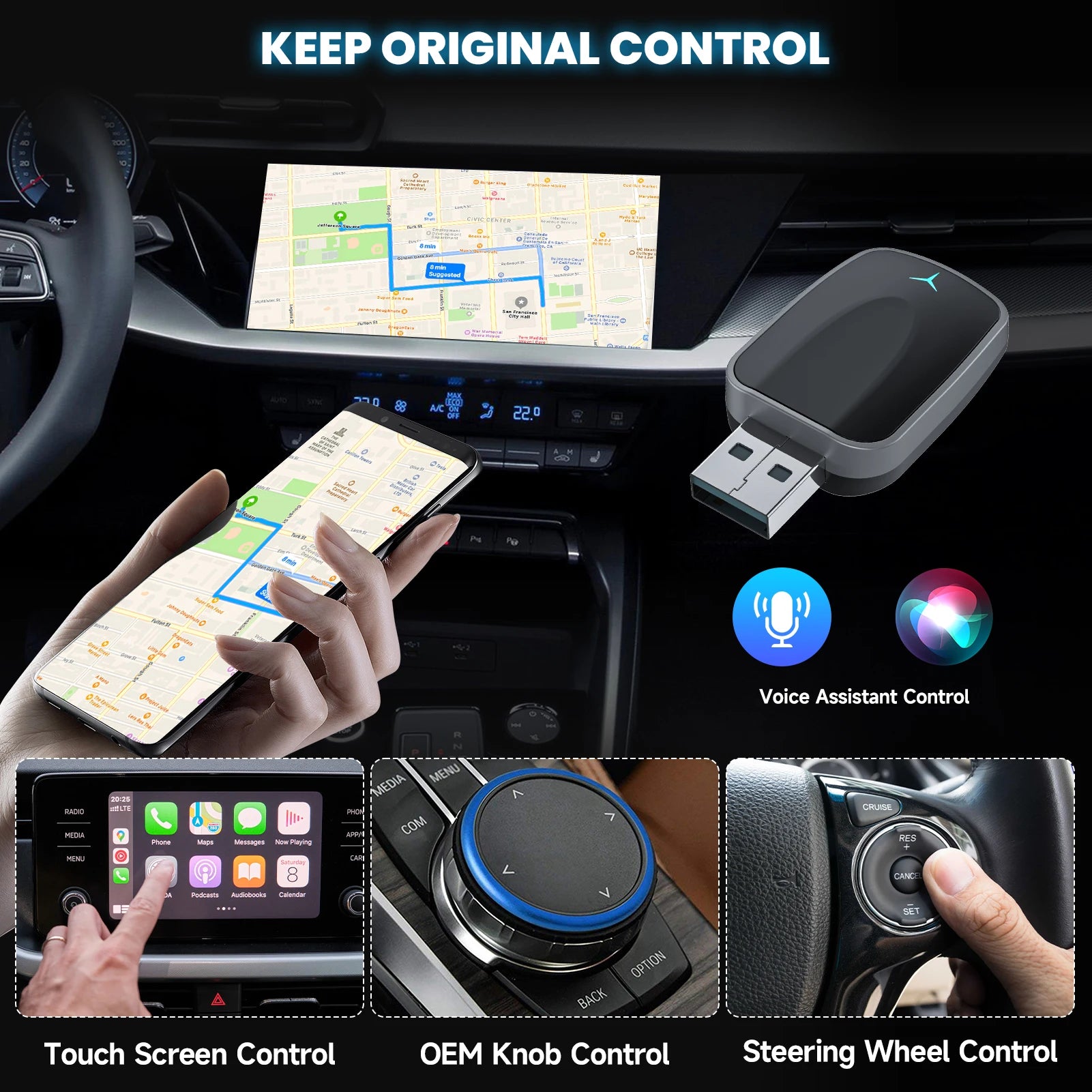 Wireless CarPlay & Android Auto Adapter, Plug-and-Play Dongle with USB-A/C Support for iOS 10+ and Android 11+