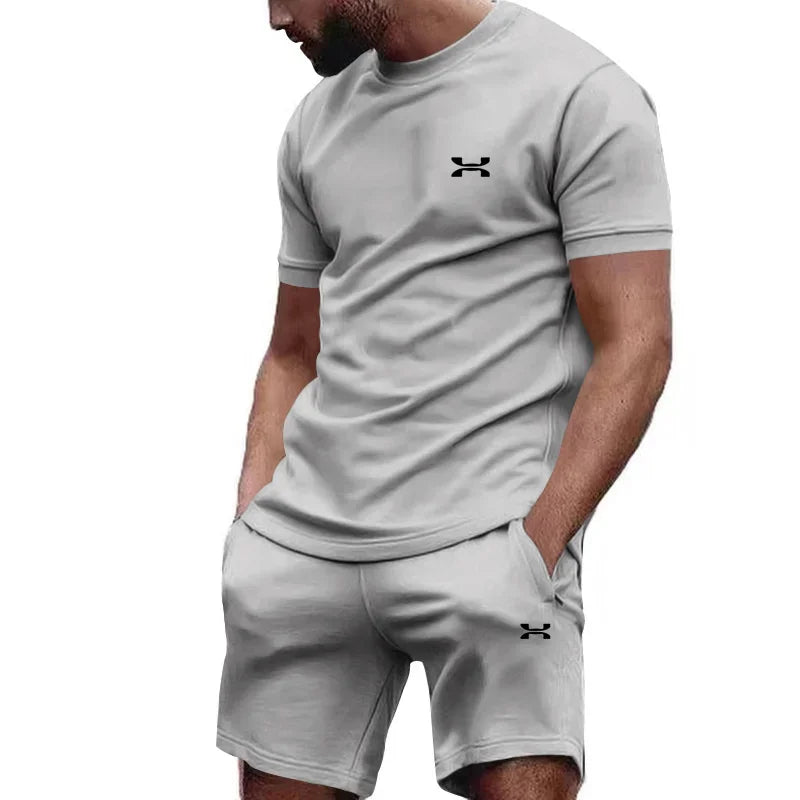 Men's casual shortsleeved shorts for the new summer, two-piece city street fashion T-shirt shorts, suit, and cool run hot sale