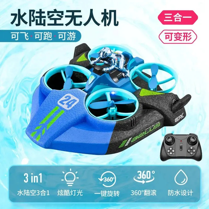 Children's RC Mini Drone Altitude Hold Headless Mode 3-in-1 Sea Land Air Flight 2.4G 6-Axis Quadcopter Boat RC Helicopter