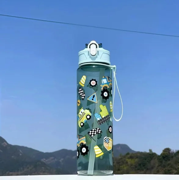 Kids' Summer Water Cup: 750ml Dinosaur Water Bottle with Silicone Straw and Leakproof Plastic Water Bottle