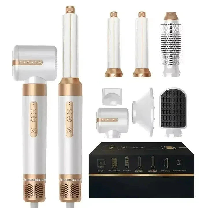 Professional Negative Ion Curling Iron Hair Straightener Brushless Motor High Speed Hair Dryer Hot Comb Set, 7-in-1 Hair Dryer