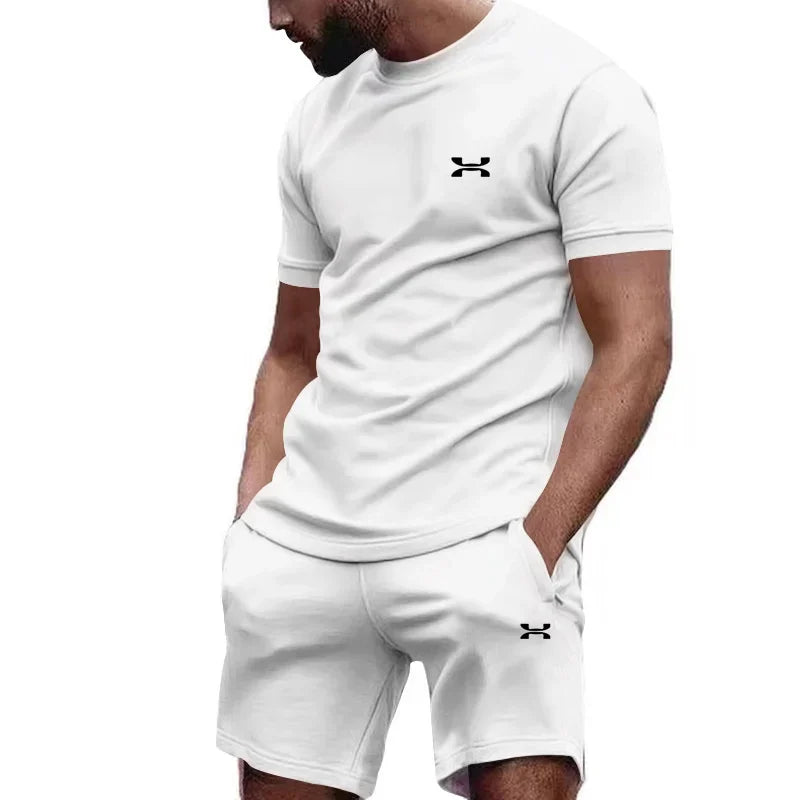 Men's casual shortsleeved shorts for the new summer, two-piece city street fashion T-shirt shorts, suit, and cool run hot sale