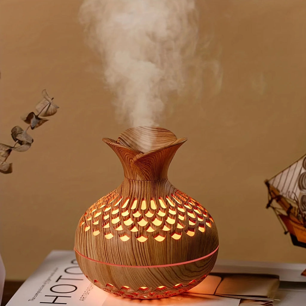 Aromatherapy essential oil diffuser, 300ml wooden vase, light, colourful, cool mist air humidifier, USB mini humidifier