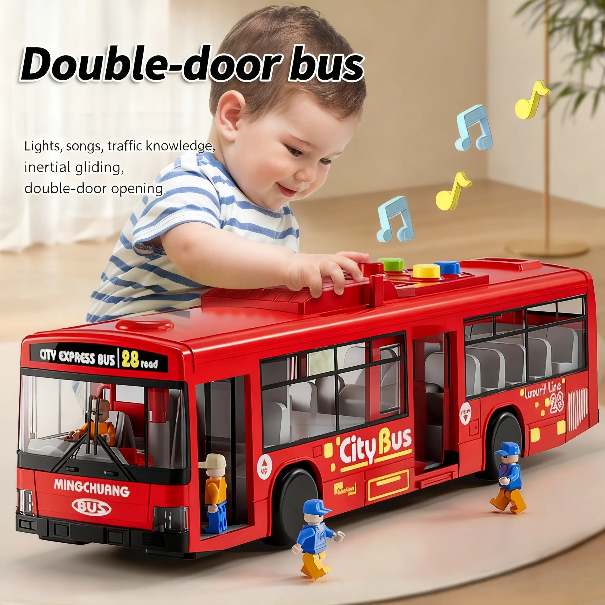 Large Size Light Music Inertia Bus Model Pull Back Cars Simulation Excellent Presents of Educational Toys That Avoid Drops