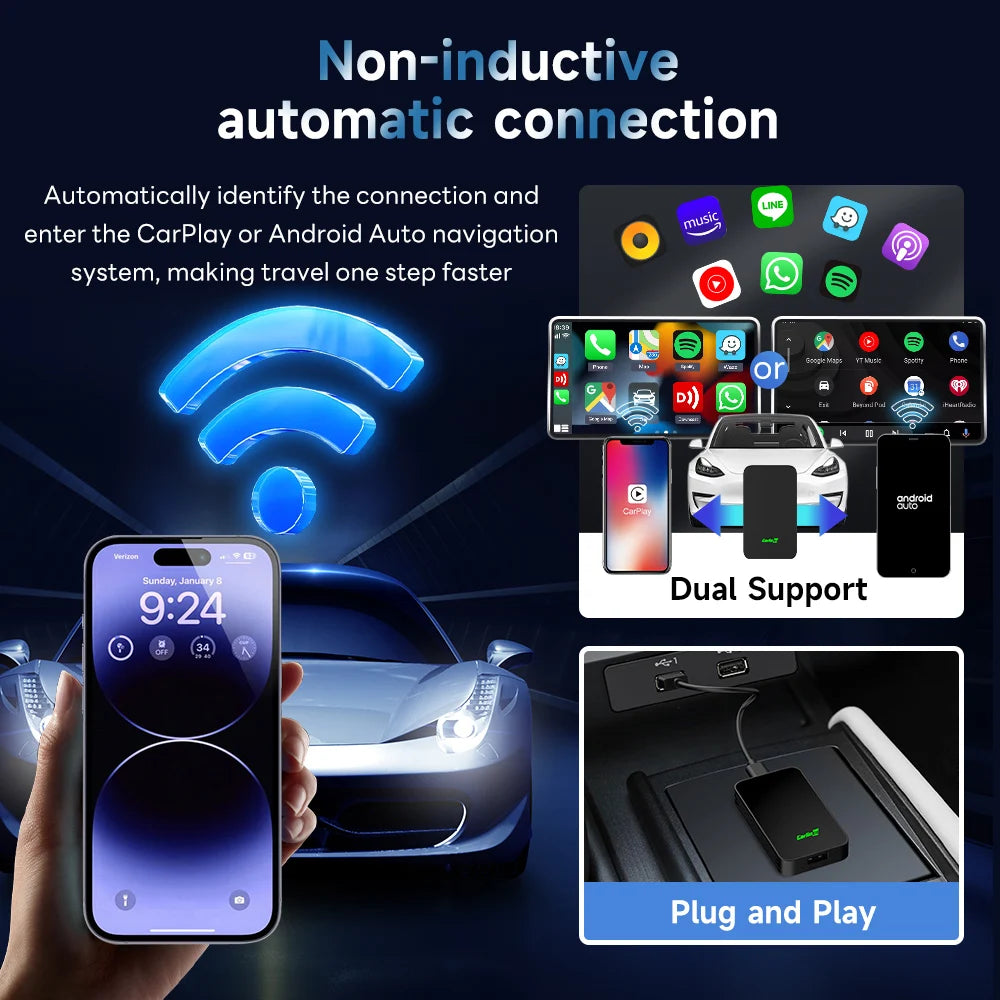 CarlinKit 5.0 2Air Wireless Android Auto Box CarPlay Wireless Dongle for Car Radio with Android Auto and Wired CarPlay, 2026